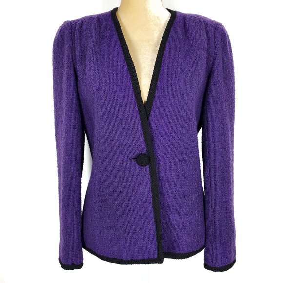 Vintage Givenchy Sport Signature Purple Wool Blend Tweed Single Button Jacket 10 - Picture 1 of 14